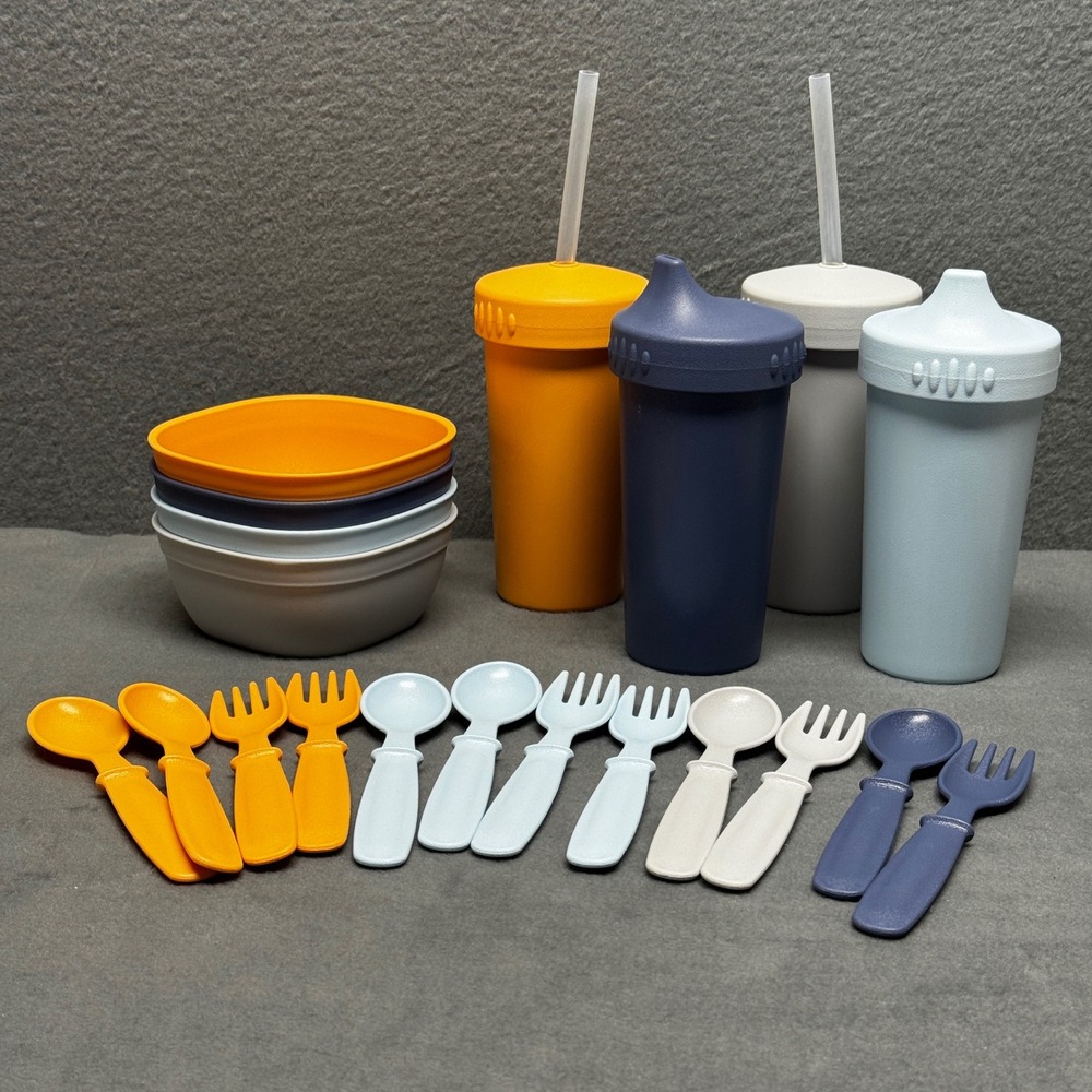Mighty Good / Moe Toddler Set Bowls Cups Sippy Straw Lids Utensils 20pc USA‎